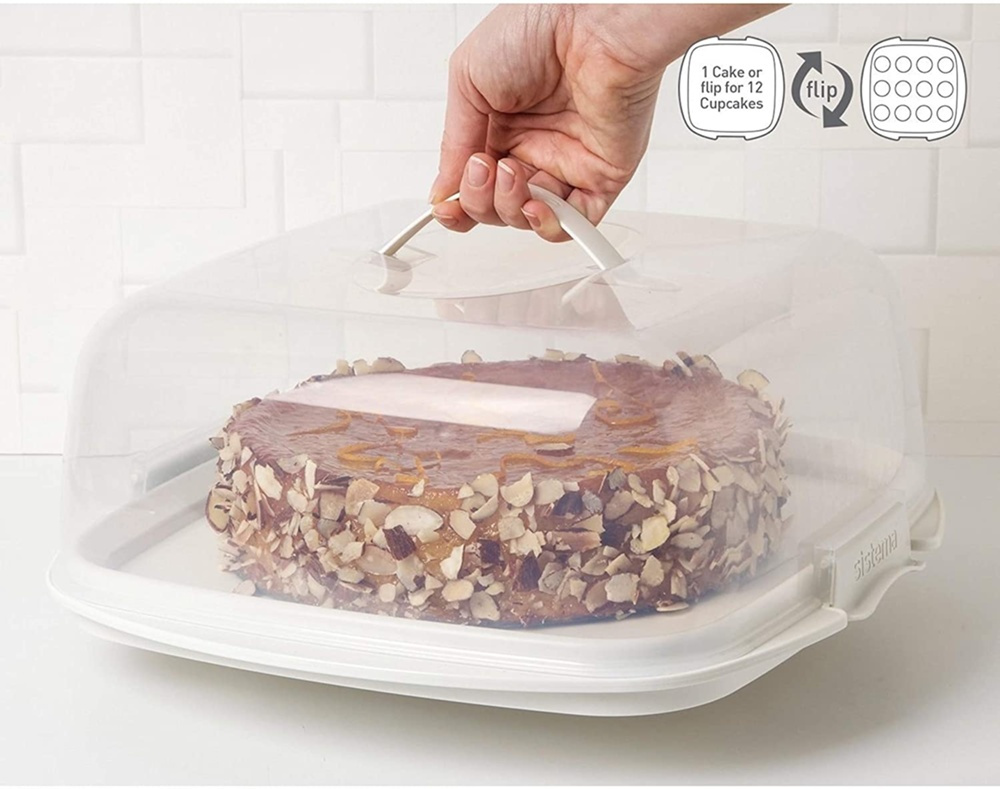 Cake Box with lid, SISTEMA BAKE IT CAKE & CUPCAKE STORER, Transparent / White in the group Storage / Kitchen storage at SmartaSaker.se (43145)