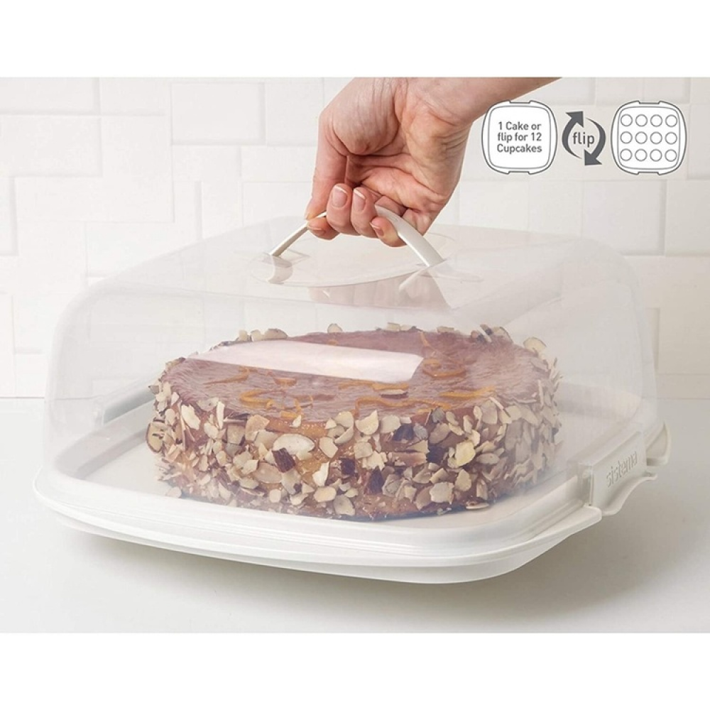 Cake Box with lid, SISTEMA BAKE IT CAKE & CUPCAKE STORER, Transparent / White in the group Storage / Kitchen storage at SmartaSaker.se (43145)