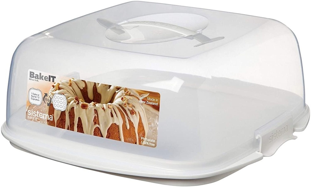 Cake Box with lid, SISTEMA BAKE IT CAKE & CUPCAKE STORER, Transparent / White in the group Storage / Kitchen storage at SmartaSaker.se (43145)
