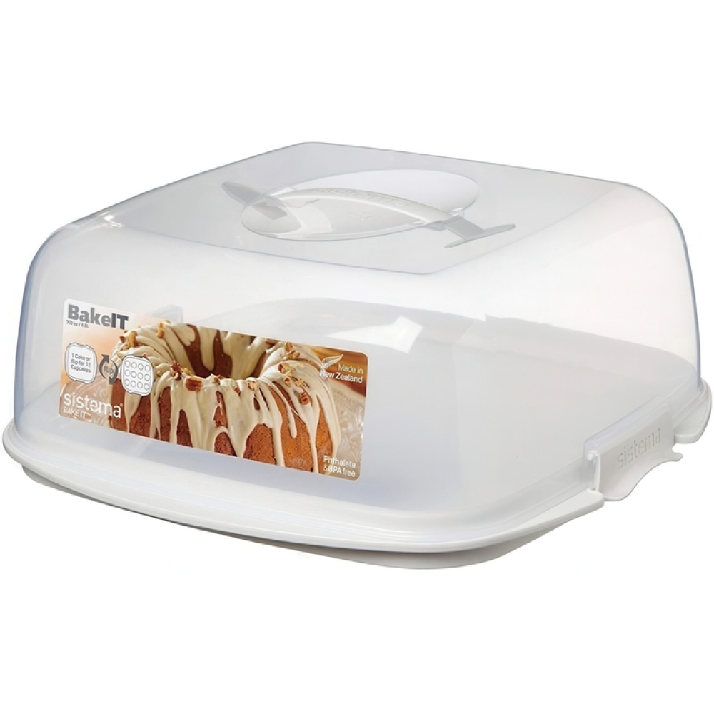 Cake Box with lid, SISTEMA BAKE IT CAKE & CUPCAKE STORER, Transparent / White in the group Storage / Kitchen storage at SmartaSaker.se (43145)