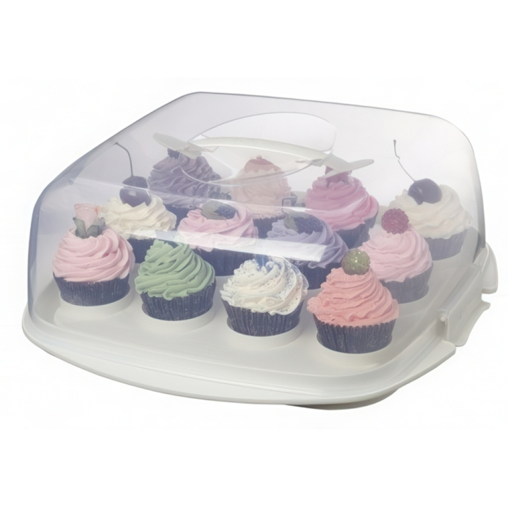 Cake Box with lid, SISTEMA BAKE IT CAKE & CUPCAKE STORER, Transparent / White in the group Storage / Kitchen storage at SmartaSaker.se (43145)