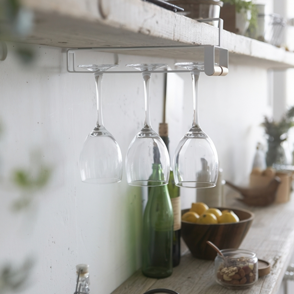 Under Cupboard Shelf Wine Glass Hanger, TOSCA, Yamazaki, White in the group Storage / Kitchen storage / Kitchen cabinet organizers / Under shelf storage at SmartaSaker.se (43153)