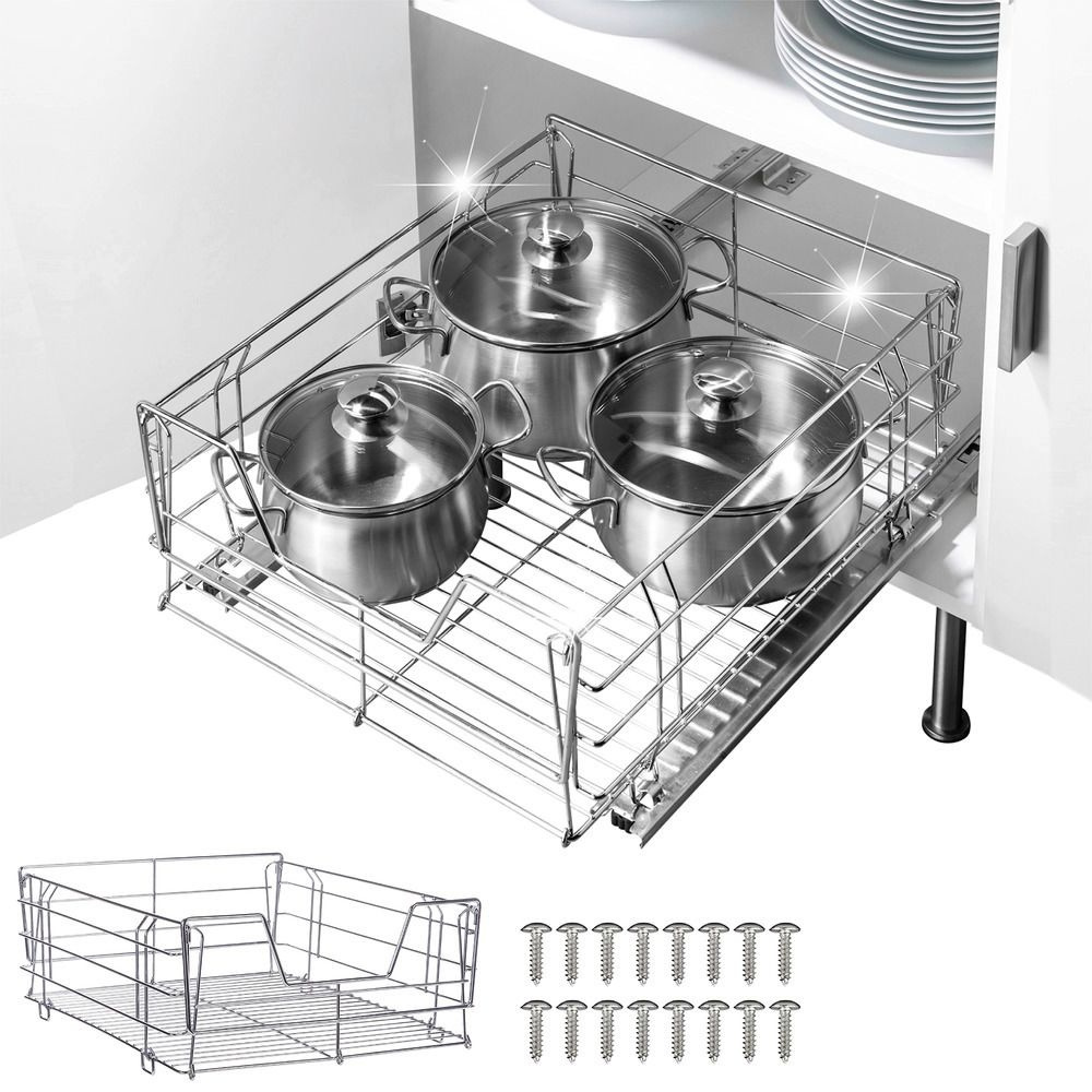 Pull-out shelf for cabinet, MAXI SLIDING RACK, 50 x 50 x H 23 cm, Silver in the group Storage / Kitchen storage / Kitchen cabinet organizers at SmartaSaker.se (43162)