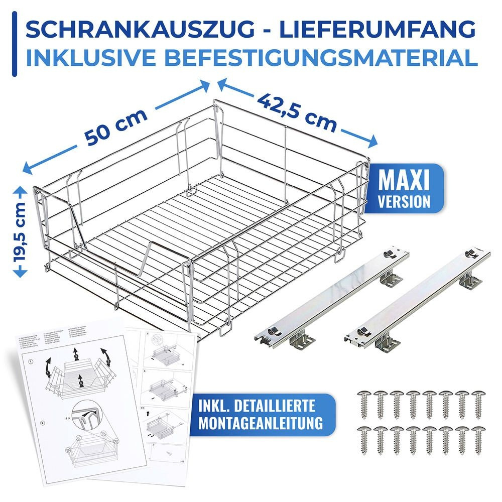Pull-out shelf for cabinet, MAXI SLIDING RACK, 50 x 50 x H 23 cm, Silver in the group Storage / Kitchen storage / Kitchen cabinet organizers at SmartaSaker.se (43162)