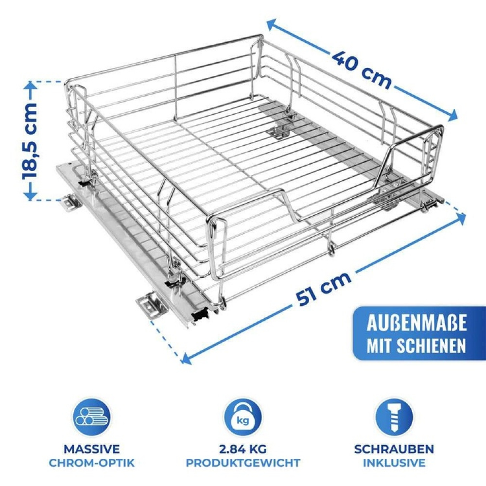 Pull-out shelf for cabinet, SLIDING RACK, 51 x 40 x H 18,5 cm, Silver in the group Storage / Kitchen storage / Kitchen cabinet organizers / Under shelf storage at SmartaSaker.se (43163)