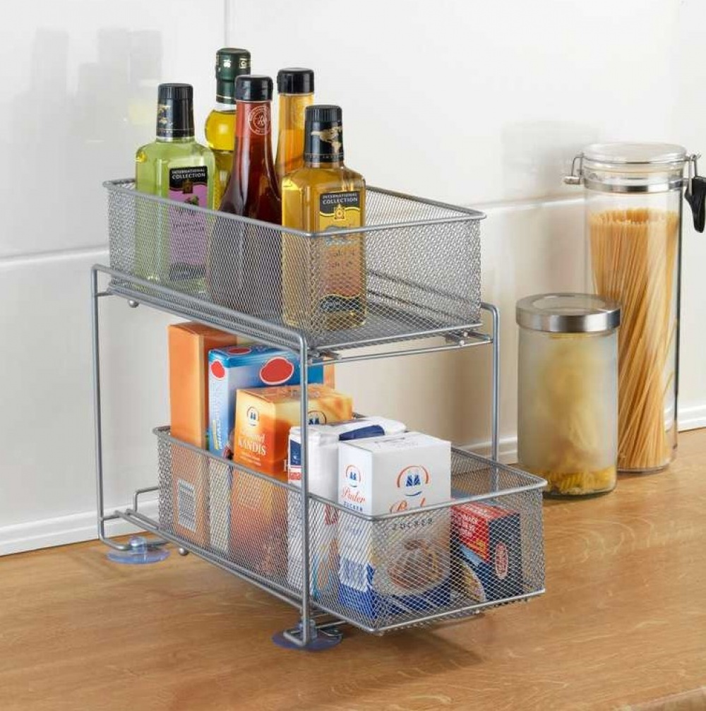 Pull-out storage baskets for cabinet, GIOMA, 35 x 19 x H 34 cm, Silver in the group Storage / Kitchen storage / Kitchen cabinet organizers at SmartaSaker.se (43174)
