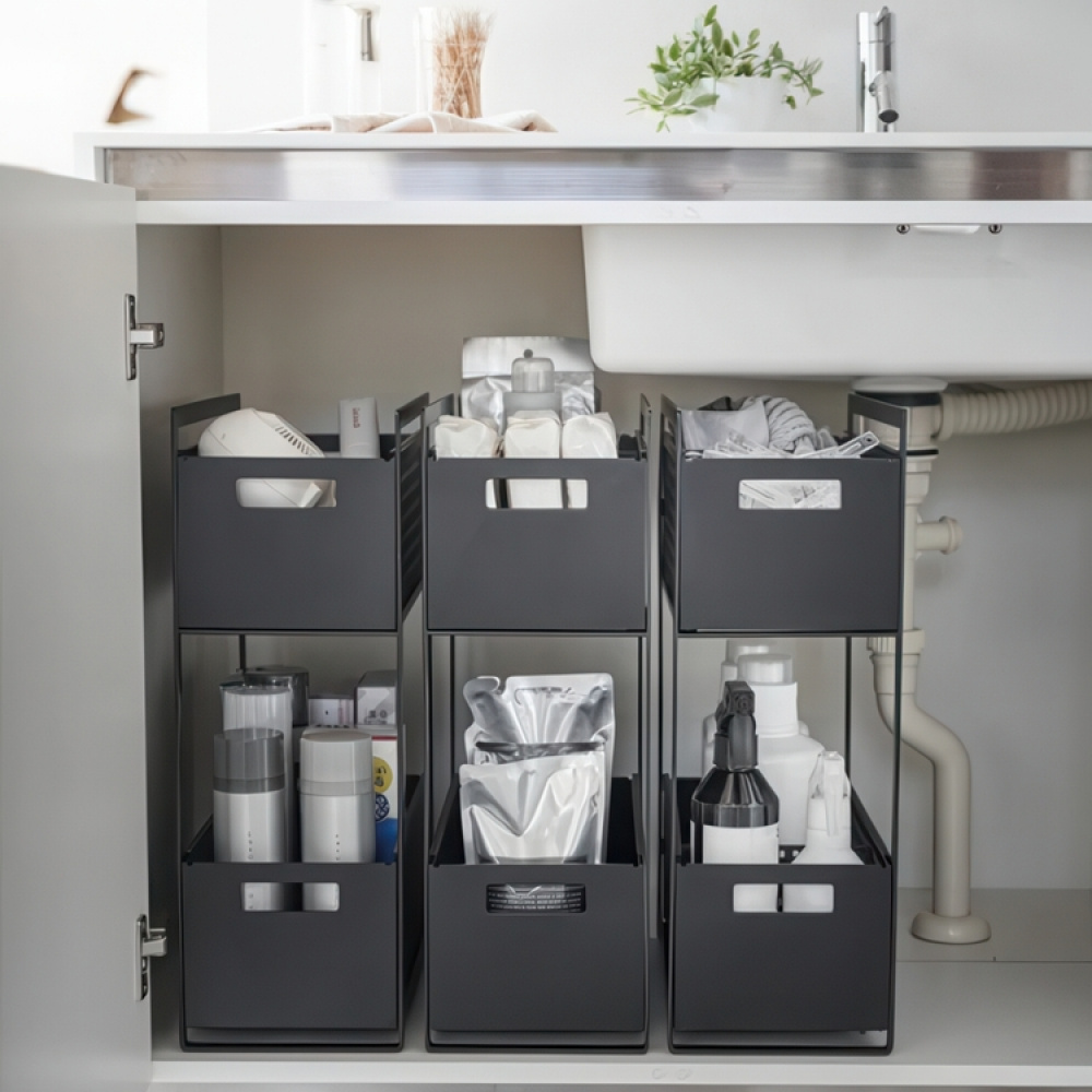 Pull-out storage, TOWER 2-TIERD BASKETS, Yamazaki, 32.5 x 16 x H 46 cm in the group Storage / Kitchen storage / Kitchen cabinet organizers / Under sink storage at SmartaSaker.se (43176)