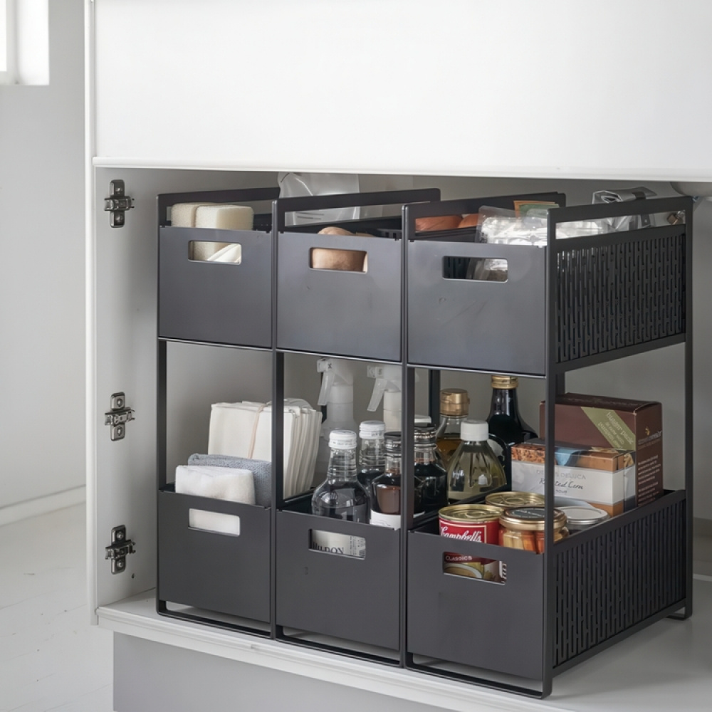 Pull-out storage, TOWER 2-TIERD BASKETS, Yamazaki, 32.5 x 16 x H 46 cm in the group Storage / Kitchen storage / Kitchen cabinet organizers / Under sink storage at SmartaSaker.se (43176)