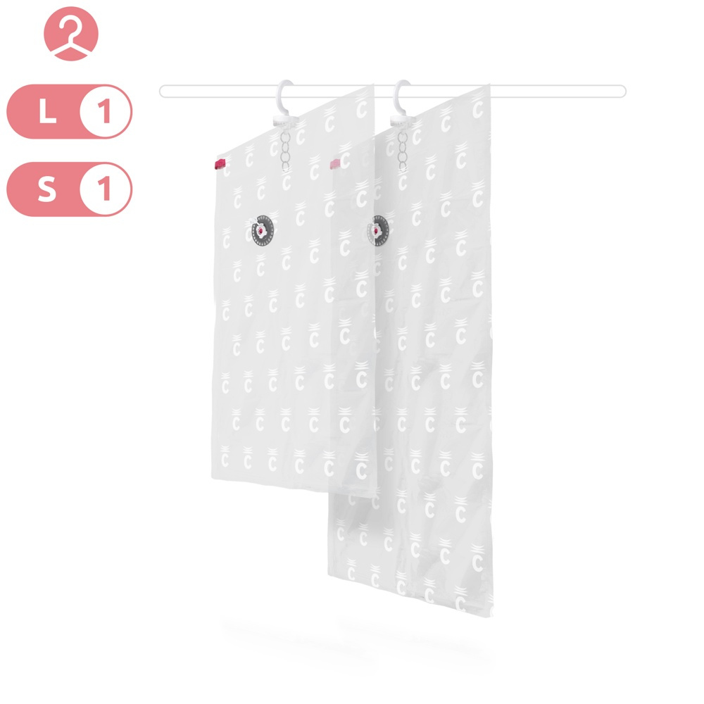 Vacuum bag with hanger, ESPACE PLUS, Short 70 x 105 cm + Long 70 x 145 cm, Transparent in the group Storage / Wardrobe storage / Vacuum storage / Hanging vacuum bags at SmartaSaker.se (43177)