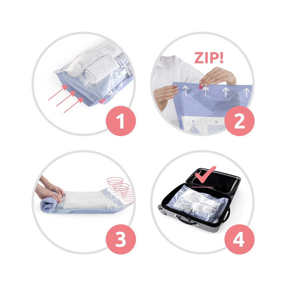 Vacuum bags, Set of 2, MANUAL ROLL-UP, Medium, 65 x 45 cm, Clear / Blue in the group Storage / Wardrobe storage / Vacuum storage / Manual vacuum bags at SmartaSaker.se (43184)