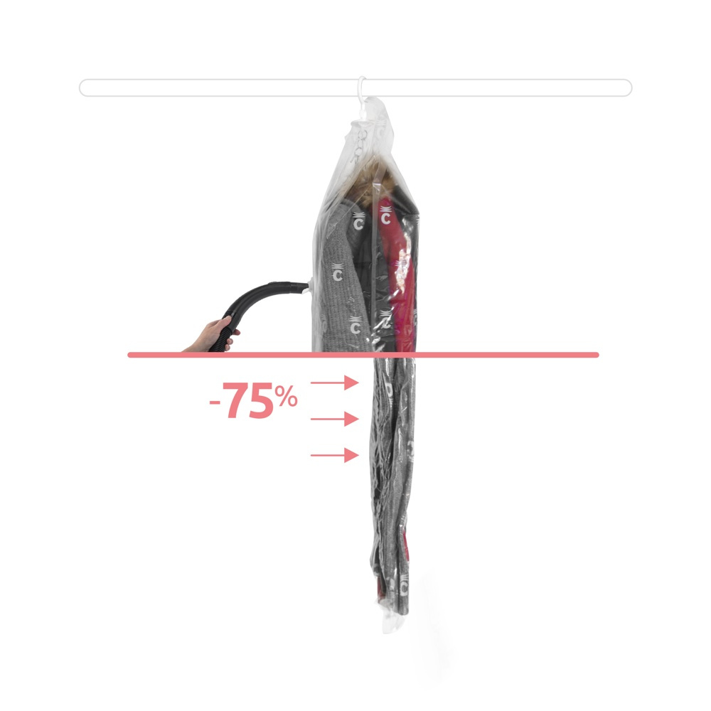 Vacuum bag with hanger, ESPACE SHORT, 70 x 105 cm, Transparent in the group Storage / Wardrobe storage / Vacuum storage / Hanging vacuum bags at SmartaSaker.se (43188)