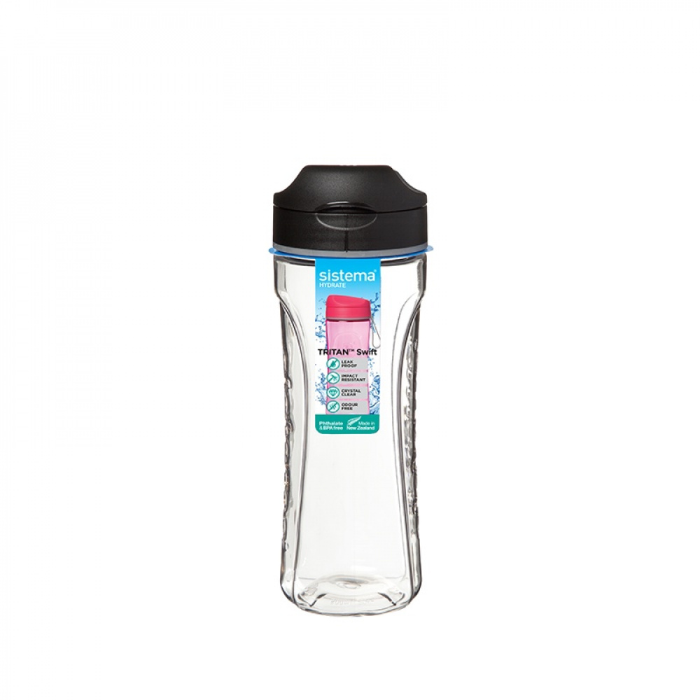 Water bottle, 600 ml, TRITAN SWIFT, Clear / Black in the group Storage / Kitchen storage / Food containers / Sistema food containers at SmartaSaker.se (43201)