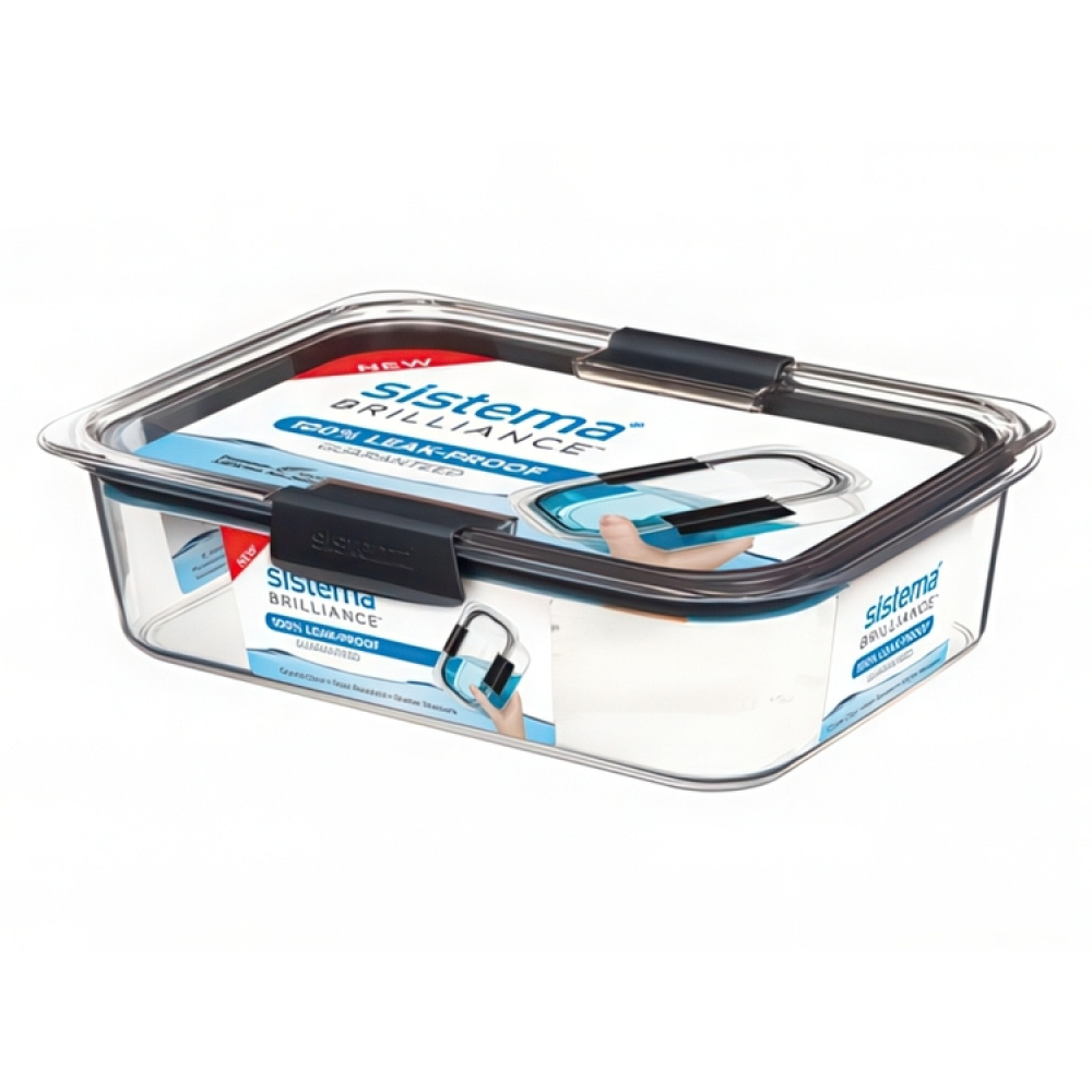 Waterproof lunch box, 2000ml, BRILLIANCE LARGE, 28 x 19 x H 7 cm, Sistema, Clear / Black in the group Storage / Kitchen storage / Food containers / Sistema food containers at SmartaSaker.se (43208)