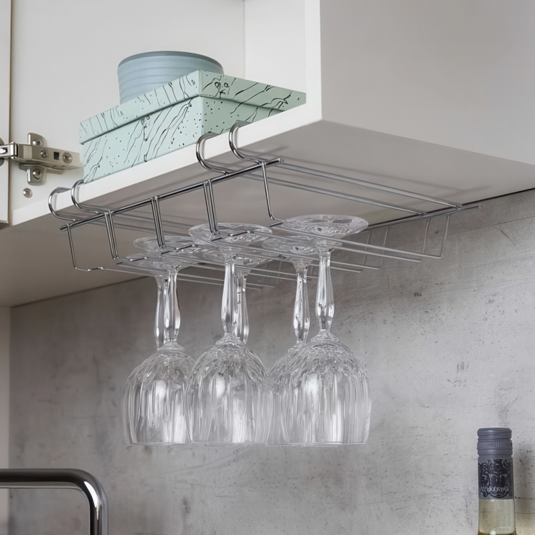 Under Cupboard Rack, LARGE WINE GLASS HANGER, Silver in the group Storage / Kitchen storage / Kitchen cabinet organizers / Under sink storage at SmartaSaker.se (43219)