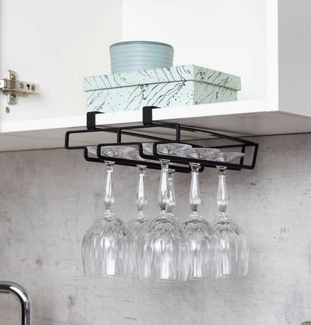 Under Cupboard Rack, DOUBLE WINE GLASS HANGER, Black in the group Storage / Kitchen storage / Kitchen cabinet organizers / Under sink storage at SmartaSaker.se (43220)