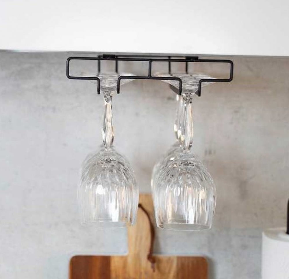Under Cupboard Rack, DOUBLE WINE GLASS HANGER, Black in the group Storage / Kitchen storage / Kitchen cabinet organizers / Under sink storage at SmartaSaker.se (43220)