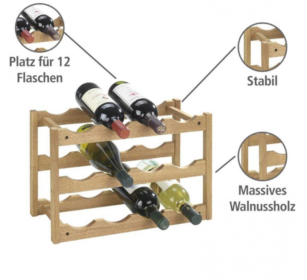 Wine Rack for 12 Bottles, NORWAY, 42 x 21 x H28 cm, Oiled Walnut in the group Storage / Kitchen storage / Kitchen cabinet organizers at SmartaSaker.se (43222)