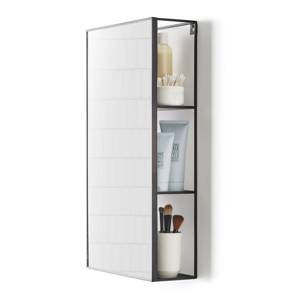 Hidden Storage with Mirror, CUBIKO MIRROR, 30,5 x 13 x H 61cm, Umbra, Black in the group Storage / Bathroom storage at SmartaSaker.se (43226)