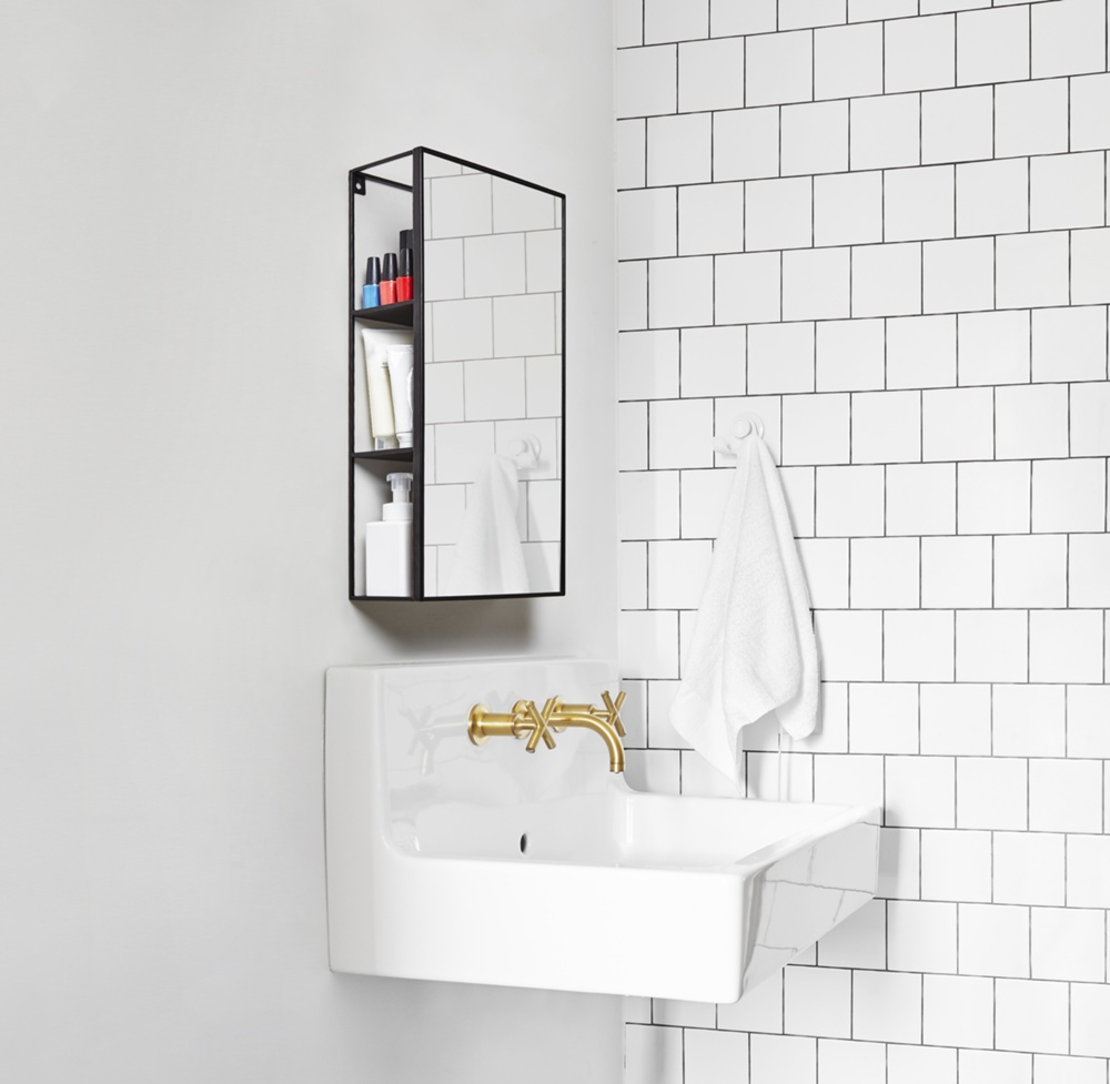Hidden Storage with Mirror, CUBIKO MIRROR, 30,5 x 13 x H 61cm, Umbra, Black in the group Storage / Bathroom storage at SmartaSaker.se (43226)