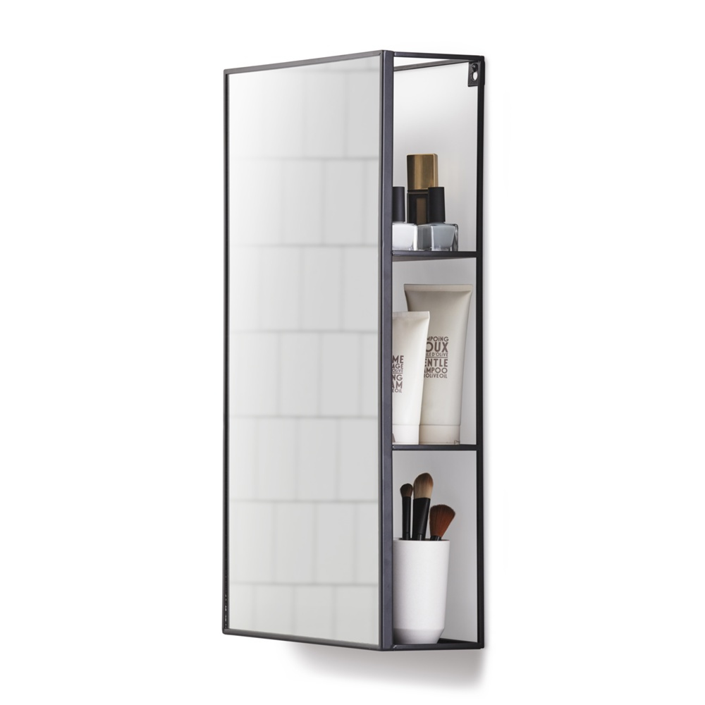 Hidden Storage with Mirror, CUBIKO MIRROR, 30,5 x 13 x H 61cm, Umbra, Black in the group Storage / Bathroom storage at SmartaSaker.se (43226)