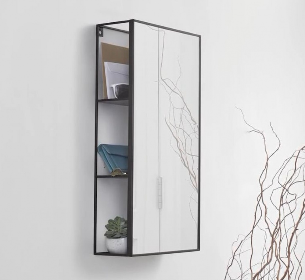Hidden Storage with Mirror, CUBIKO MIRROR, 30,5 x 13 x H 61cm, Umbra, Black in the group Storage / Bathroom storage at SmartaSaker.se (43226)