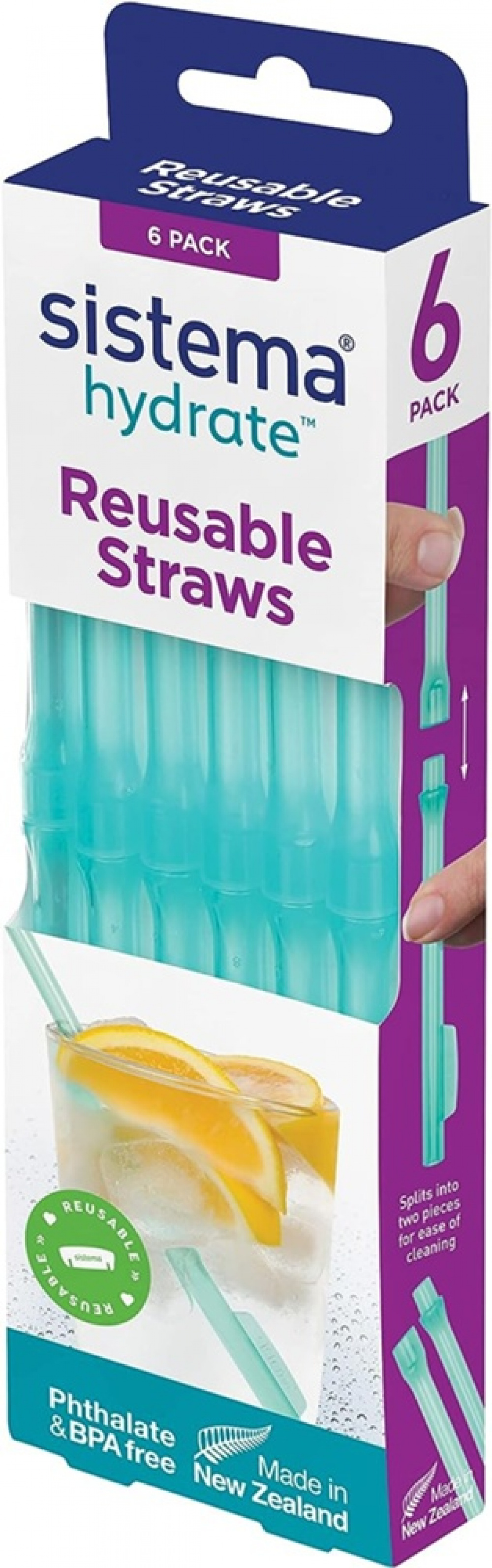 Drinking Straws, Reusable, SISTEMA HYDRATE, 6 straws, Turquoise in the group Storage / Kitchen storage at SmartaSaker.se (43250)