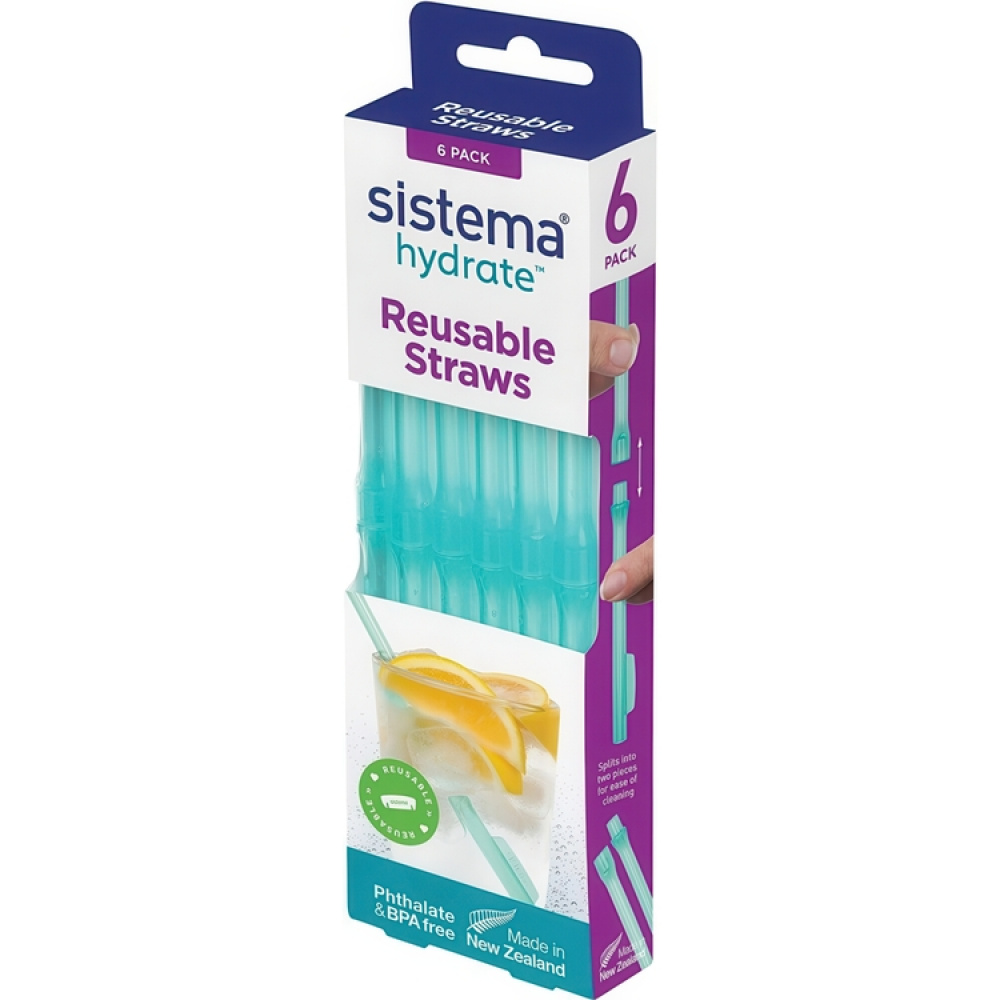 Drinking Straws, Reusable, SISTEMA HYDRATE, 6 straws, Turquoise in the group Storage / Kitchen storage at SmartaSaker.se (43250)