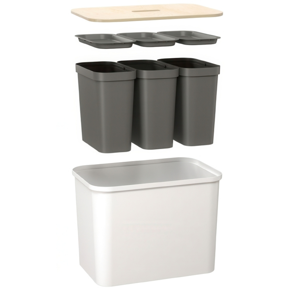 Recycling station with lid, 3 inserts, SMARTSTORE COLLECT, 76 L, 57 x 38 x H 42 cm in the group Storage / Cleaning and waste sorting / Waste sorting at SmartaSaker.se (43252)