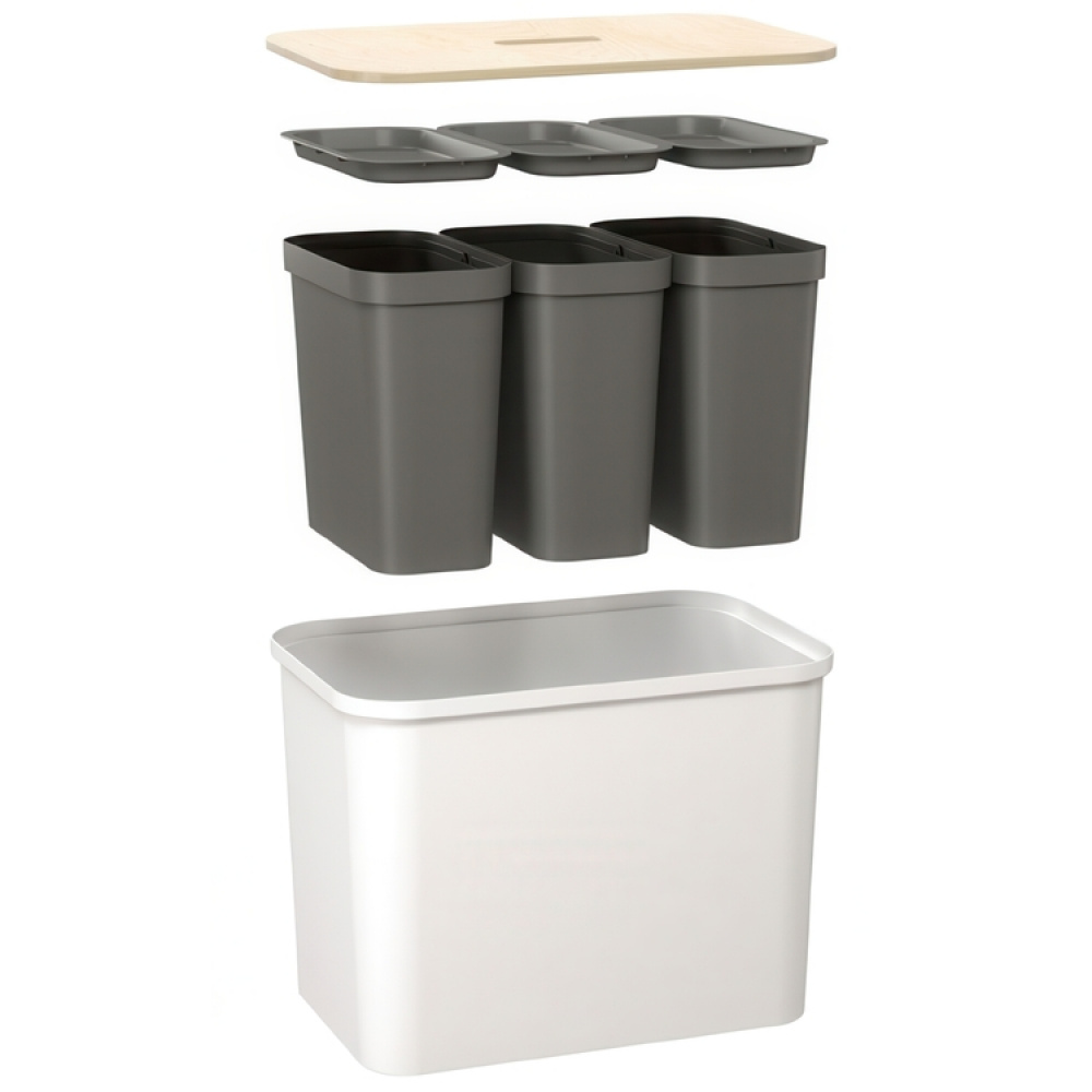 Recycling station with lid, 3 inserts, SMARTSTORE COLLECT, 76 L, 57 x 38 x H 42 cm in the group Storage / Cleaning and waste sorting / Waste sorting at SmartaSaker.se (43252)