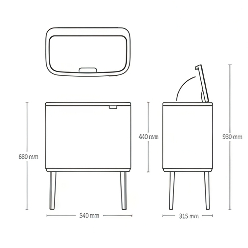 Recycling station on legs, 2 inserts, BRABANTIA BO TOUCH 23 + 11 L in the group Storage / Cleaning and waste sorting / Waste sorting at SmartaSaker.se (43253)